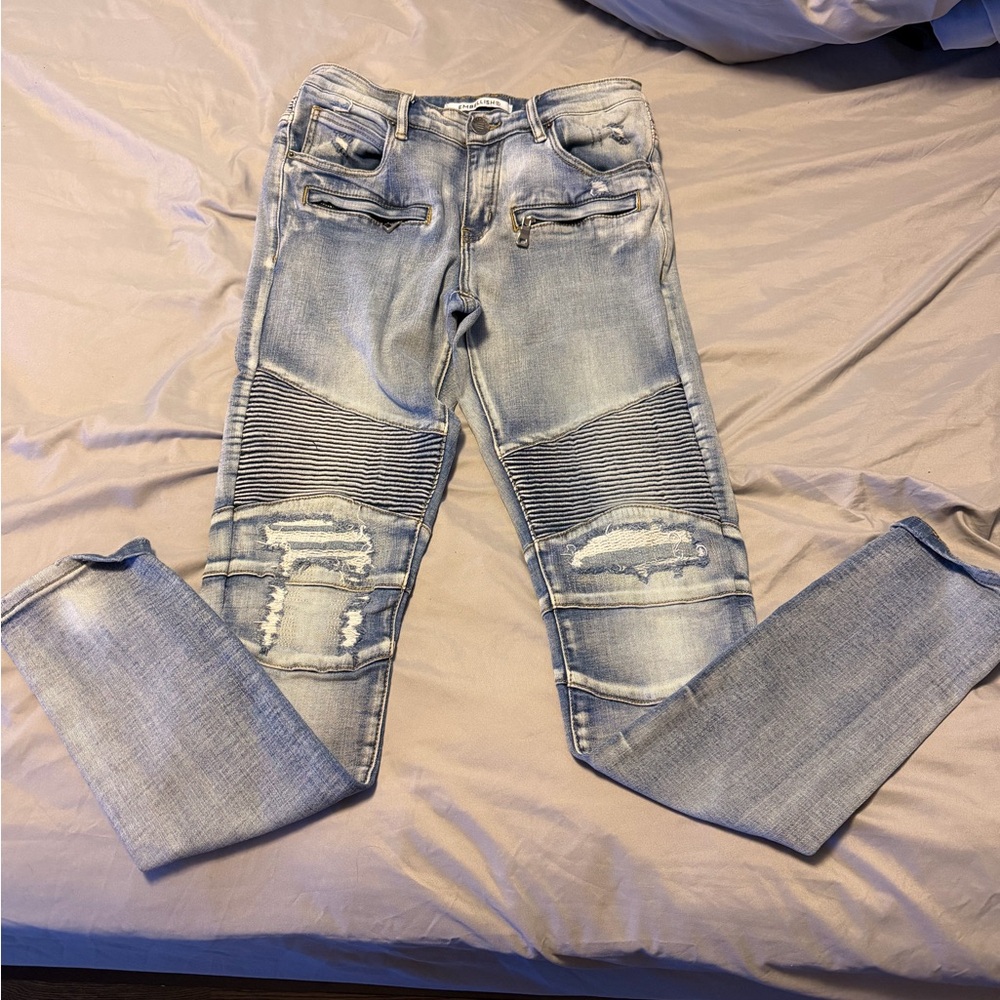 Distressed Biker Jeans